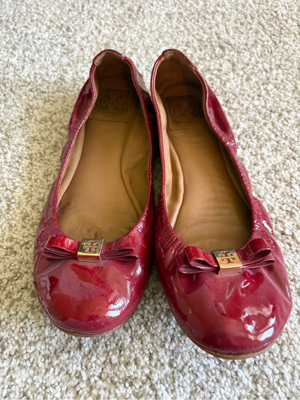 Tory Burch Red Patent Leather Bow Ballet Flats Worn but life left!